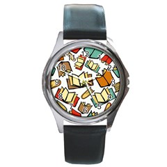 Friends Library Lobby Book Sale Round Metal Watch by Mariart