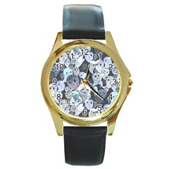 Ghosts Blue Sinister Helloween Face Mask Round Gold Metal Watch