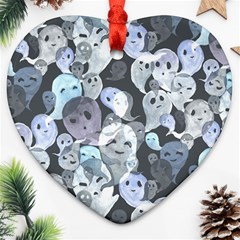 Ghosts Blue Sinister Helloween Face Mask Heart Ornament (two Sides)