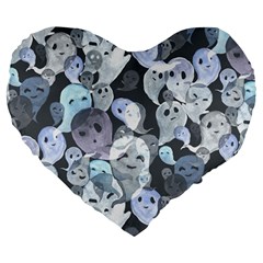 Ghosts Blue Sinister Helloween Face Mask Large 19  Premium Flano Heart Shape Cushions by Mariart