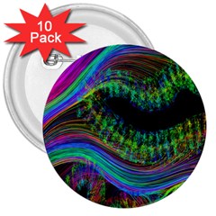 Aurora Wave Colorful Space Line Light Neon Visual Cortex Plate 3  Buttons (10 Pack)  by Mariart