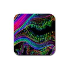 Aurora Wave Colorful Space Line Light Neon Visual Cortex Plate Rubber Square Coaster (4 Pack)  by Mariart