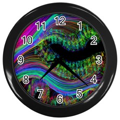 Aurora Wave Colorful Space Line Light Neon Visual Cortex Plate Wall Clocks (black) by Mariart