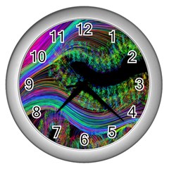 Aurora Wave Colorful Space Line Light Neon Visual Cortex Plate Wall Clocks (silver) 