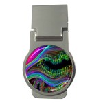 Aurora Wave Colorful Space Line Light Neon Visual Cortex Plate Money Clips (Round)  Front