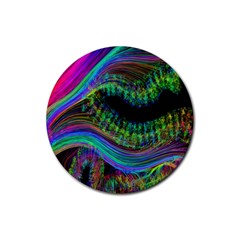 Aurora Wave Colorful Space Line Light Neon Visual Cortex Plate Rubber Coaster (round)  by Mariart