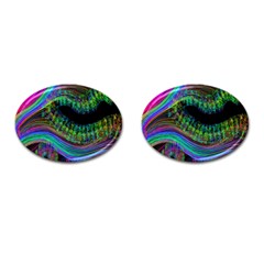 Aurora Wave Colorful Space Line Light Neon Visual Cortex Plate Cufflinks (oval) by Mariart