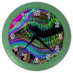 Aurora Wave Colorful Space Line Light Neon Visual Cortex Plate Color Wall Clocks by Mariart