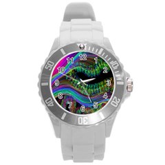 Aurora Wave Colorful Space Line Light Neon Visual Cortex Plate Round Plastic Sport Watch (l)