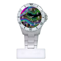 Aurora Wave Colorful Space Line Light Neon Visual Cortex Plate Plastic Nurses Watch by Mariart