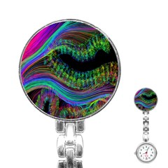 Aurora Wave Colorful Space Line Light Neon Visual Cortex Plate Stainless Steel Nurses Watch by Mariart