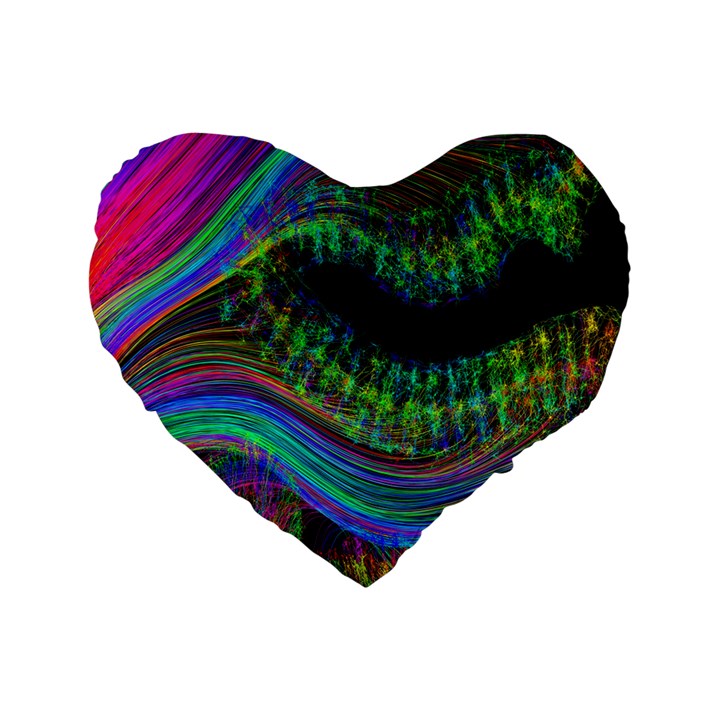 Aurora Wave Colorful Space Line Light Neon Visual Cortex Plate Standard 16  Premium Flano Heart Shape Cushions