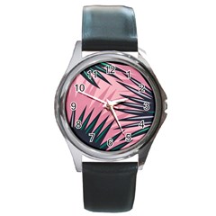 Graciela Detail Petticoat Palm Pink Green Round Metal Watch