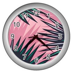 Graciela Detail Petticoat Palm Pink Green Wall Clocks (silver)  by Mariart