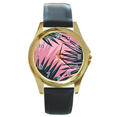 Graciela Detail Petticoat Palm Pink Green Round Gold Metal Watch