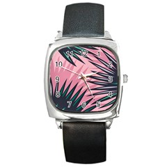 Graciela Detail Petticoat Palm Pink Green Square Metal Watch