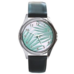 Graciela Detail Petticoat Palm Pink Green Gray Round Metal Watch by Mariart