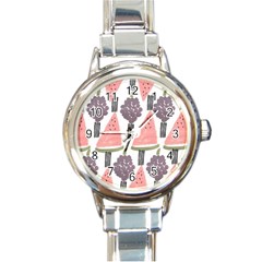 Grapes Watermelon Fruit Patterns Bouffants Broken Hearts Round Italian Charm Watch by Mariart