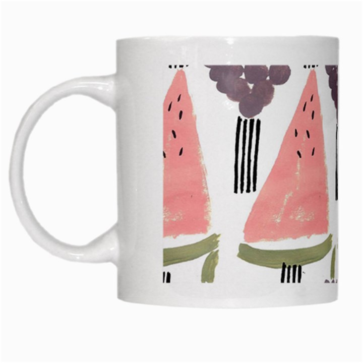 Grapes Watermelon Fruit Patterns Bouffants Broken Hearts White Mugs