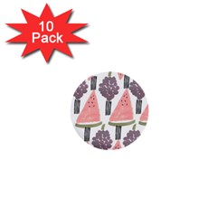 Grapes Watermelon Fruit Patterns Bouffants Broken Hearts 1  Mini Buttons (10 Pack)  by Mariart