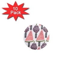 Grapes Watermelon Fruit Patterns Bouffants Broken Hearts 1  Mini Magnet (10 Pack) 