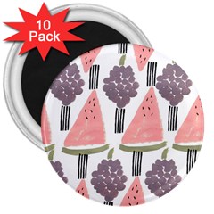 Grapes Watermelon Fruit Patterns Bouffants Broken Hearts 3  Magnets (10 Pack)  by Mariart