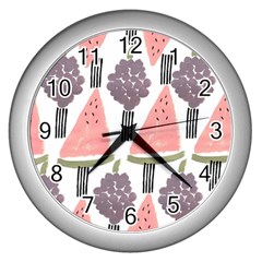 Grapes Watermelon Fruit Patterns Bouffants Broken Hearts Wall Clocks (silver) 