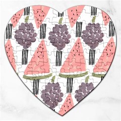 Grapes Watermelon Fruit Patterns Bouffants Broken Hearts Jigsaw Puzzle (heart) by Mariart