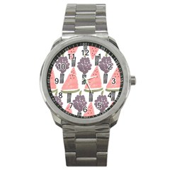 Grapes Watermelon Fruit Patterns Bouffants Broken Hearts Sport Metal Watch by Mariart