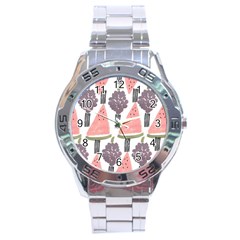 Grapes Watermelon Fruit Patterns Bouffants Broken Hearts Stainless Steel Analogue Watch by Mariart