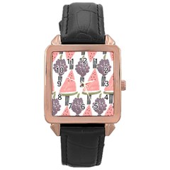 Grapes Watermelon Fruit Patterns Bouffants Broken Hearts Rose Gold Leather Watch  by Mariart