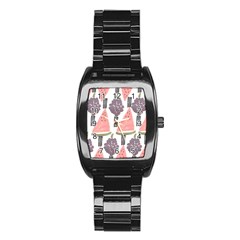 Grapes Watermelon Fruit Patterns Bouffants Broken Hearts Stainless Steel Barrel Watch by Mariart