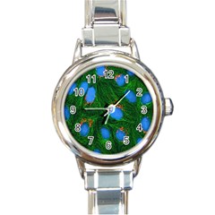 Fluorescence Microscopy Green Blue Round Italian Charm Watch