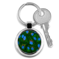 Fluorescence Microscopy Green Blue Key Chains (round)  by Mariart