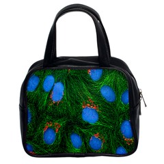 Fluorescence Microscopy Green Blue Classic Handbags (2 Sides) by Mariart