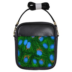 Fluorescence Microscopy Green Blue Girls Sling Bags by Mariart