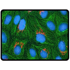 Fluorescence Microscopy Green Blue Fleece Blanket (large) 