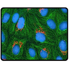 Fluorescence Microscopy Green Blue Fleece Blanket (medium)  by Mariart