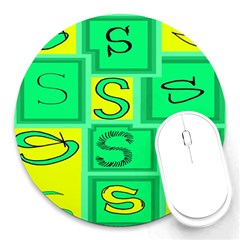 Letter Huruf S Sign Green Yellow Round Mousepads