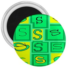 Letter Huruf S Sign Green Yellow 3  Magnets by Mariart