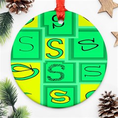 Letter Huruf S Sign Green Yellow Ornament (round) by Mariart