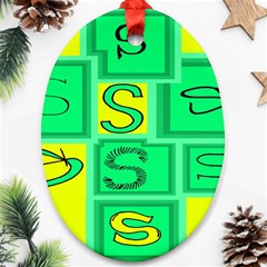 Letter Huruf S Sign Green Yellow Ornament (oval)