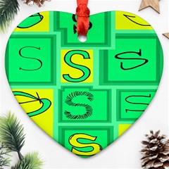 Letter Huruf S Sign Green Yellow Ornament (heart)