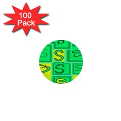 Letter Huruf S Sign Green Yellow 1  Mini Buttons (100 Pack)  by Mariart