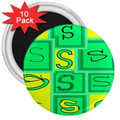 Letter Huruf S Sign Green Yellow 3  Magnets (10 Pack)  by Mariart