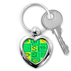 Letter Huruf S Sign Green Yellow Key Chains (heart) 