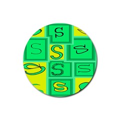 Letter Huruf S Sign Green Yellow Rubber Round Coaster (4 Pack) 