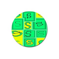 Letter Huruf S Sign Green Yellow Magnet 3  (round)