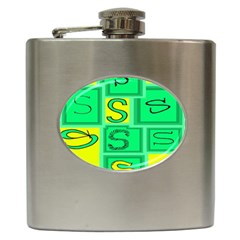 Letter Huruf S Sign Green Yellow Hip Flask (6 Oz)