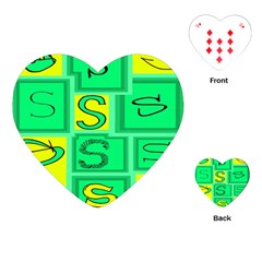 Letter Huruf S Sign Green Yellow Playing Cards (heart)  by Mariart